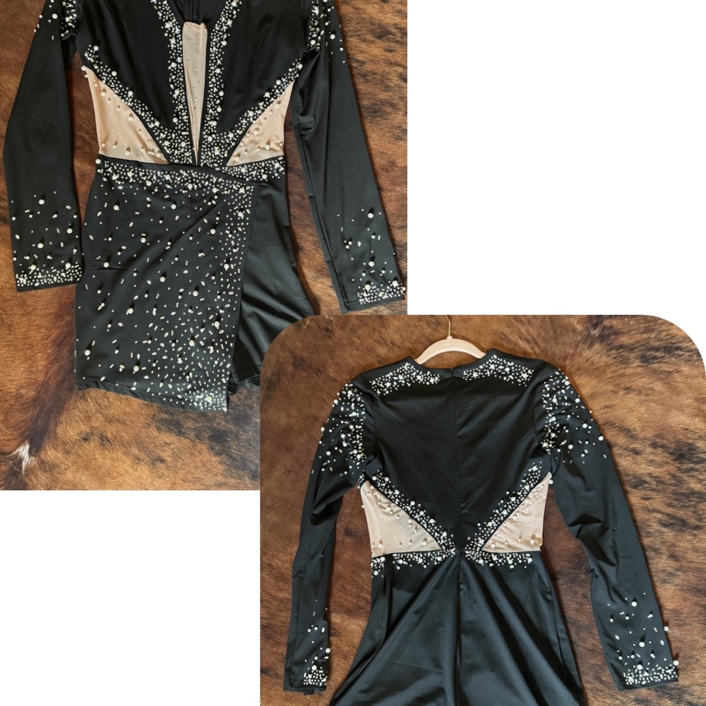 Black and Beige Embellished Romper/Skirt